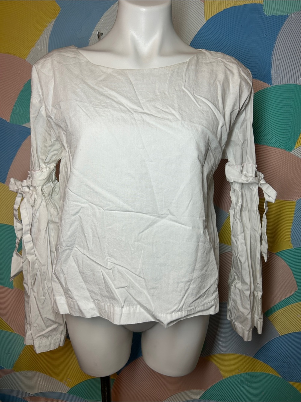 Free People White Tie-Sleeve Blouse sz M